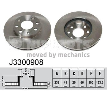 Спирачен диск вентилиран Ø236mm NIPPARTS за CHEVROLET AVEO (T200) хечбек от 2003 до 2008