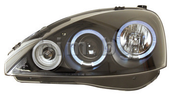 Тунинг фарове Ангелски очи черни комплект(ляв и десен) за OPEL CORSA C  (F08, F68) от 2000 до 2009