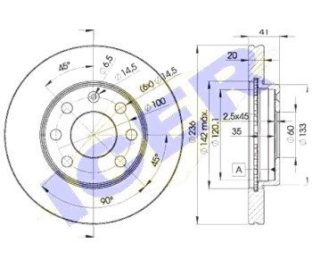 Спирачен диск вентилиран Ø236mm ICER за OPEL ASTRA F (51_, 52_) комби от 1991 до 1998