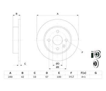 Спирачен диск плътен Ø240mm BOSCH за OPEL ASTRA G (F48_, F08_) хечбек от 1998 до 2009
