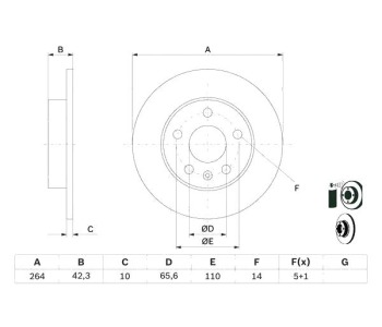 Спирачен диск плътен Ø264mm BOSCH за OPEL ASTRA G (F48_, F08_) хечбек от 1998 до 2009