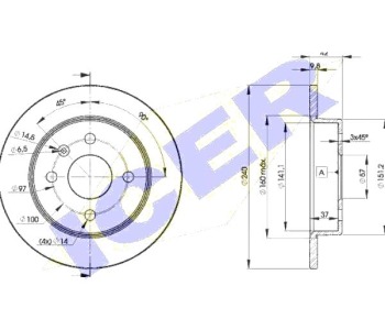 Спирачен диск плътен Ø240mm ICER за OPEL ASTRA G (F35_) комби от 1998 до 2009