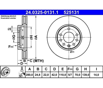 Спирачен диск вентилиран Ø280mm ATE за OPEL ASTRA G (F35_) комби от 1998 до 2009