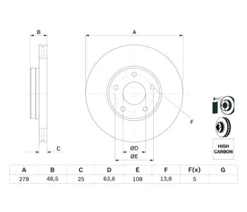 Спирачен диск вентилиран BOSCH за FORD GRAND C-MAX (DXA/CB7, DXA/CEU) от 2010