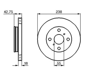 Спирачен диск вентилиран Ø238mm BOSCH за TOYOTA STARLET(_P8_) от 1989-1996