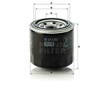 Маслен филтър MANN-FILTER W 811/80 за HYUNDAI i30 (FD) от 2007 до 2011