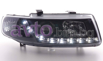 Тунинг фарове DRAGON LIGHT H1+H1 с лупи и LED светлини черни комплект  (ляв+десен) за SEAT LEON (1M1) от 1999 до 2006