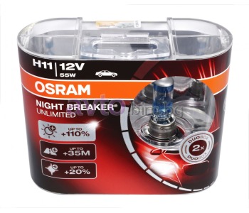 Крушки H11 12V 55W PGJ19-2 +110% NIGHT BREAKER UNLIMITED 2бр. - Osram