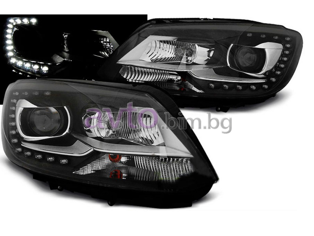 Тунинг фарове електрически черни H7+H7 TRU DRL LED за VOLKSWAGEN TOURAN  (1T3) от 2010 до 2015